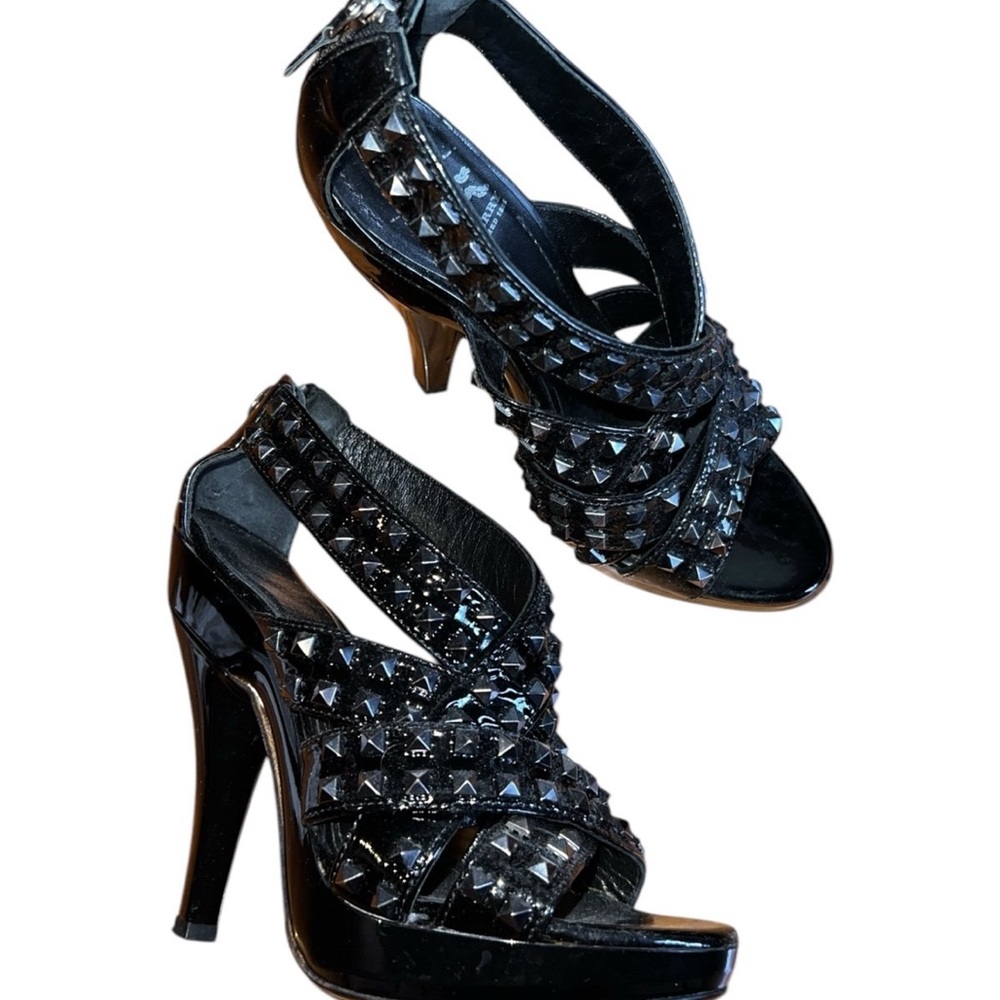 Burberry Black Studded Patent Leather High Heel Sandals - Picture 3 of 9